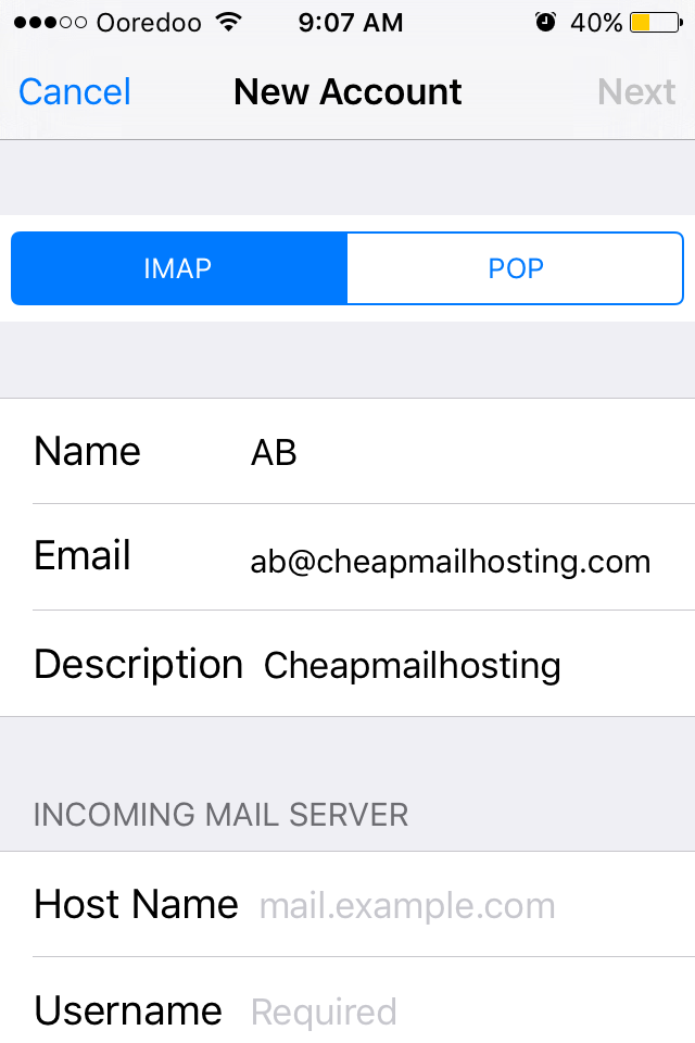 Mail for iOS setup