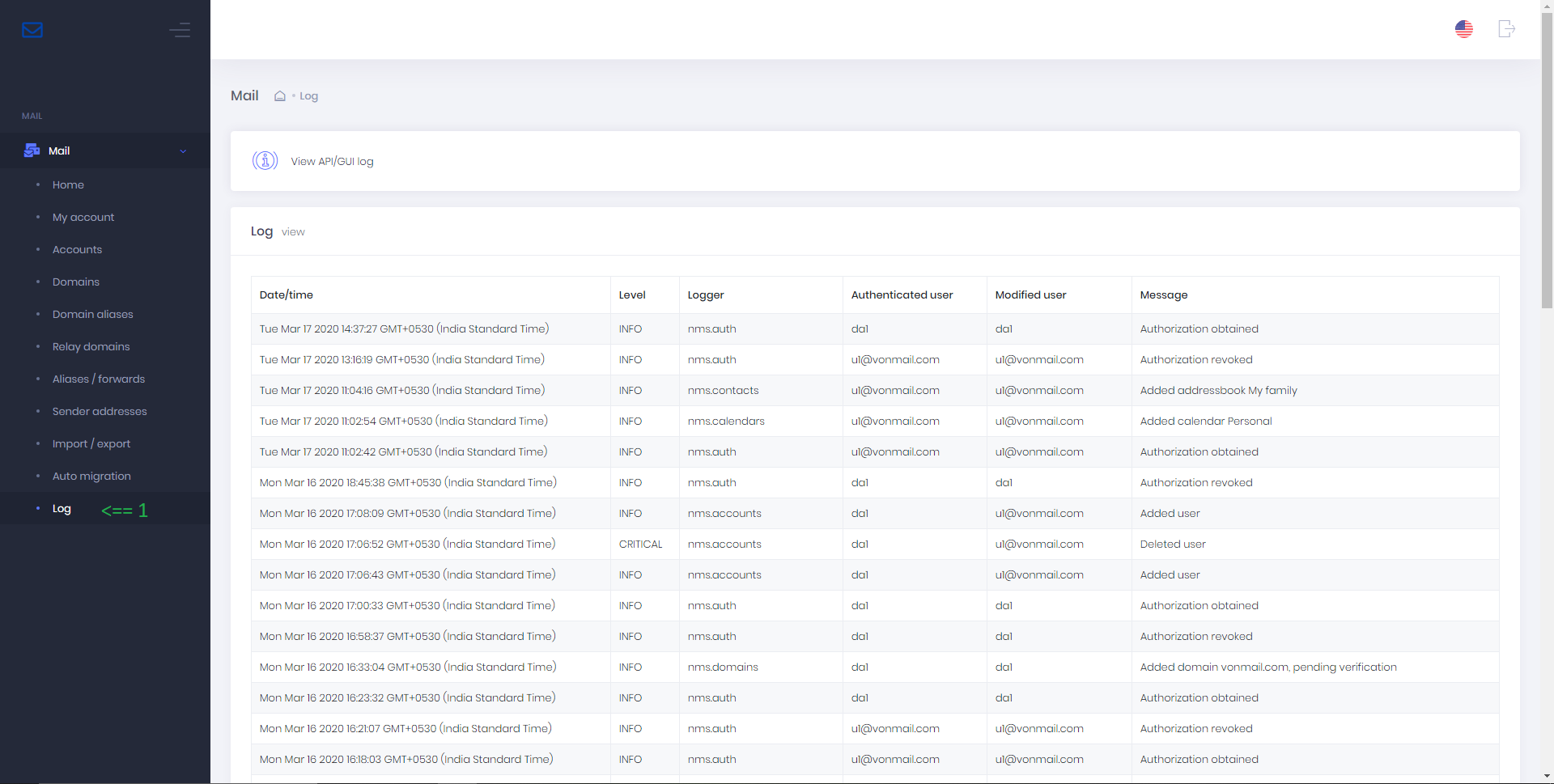 View API log