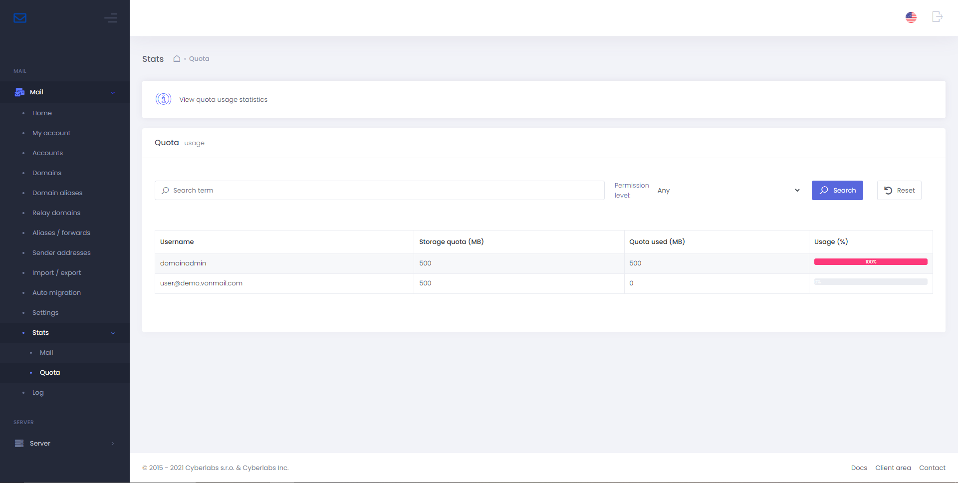 View quota usage stats