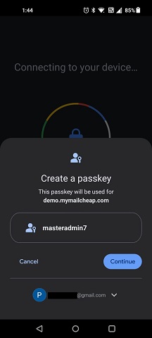 Setup Android passkey step 7