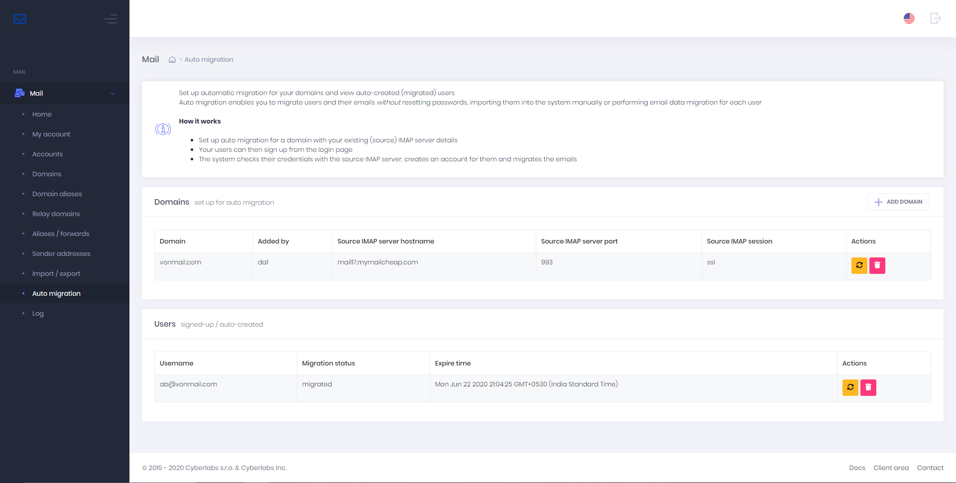 Mail Portal automatic migration